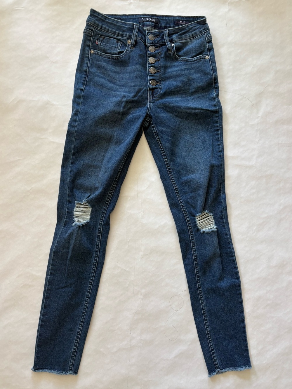 Vigoss Dark Blue High-Rise Skinny Jeans with Knee Rips